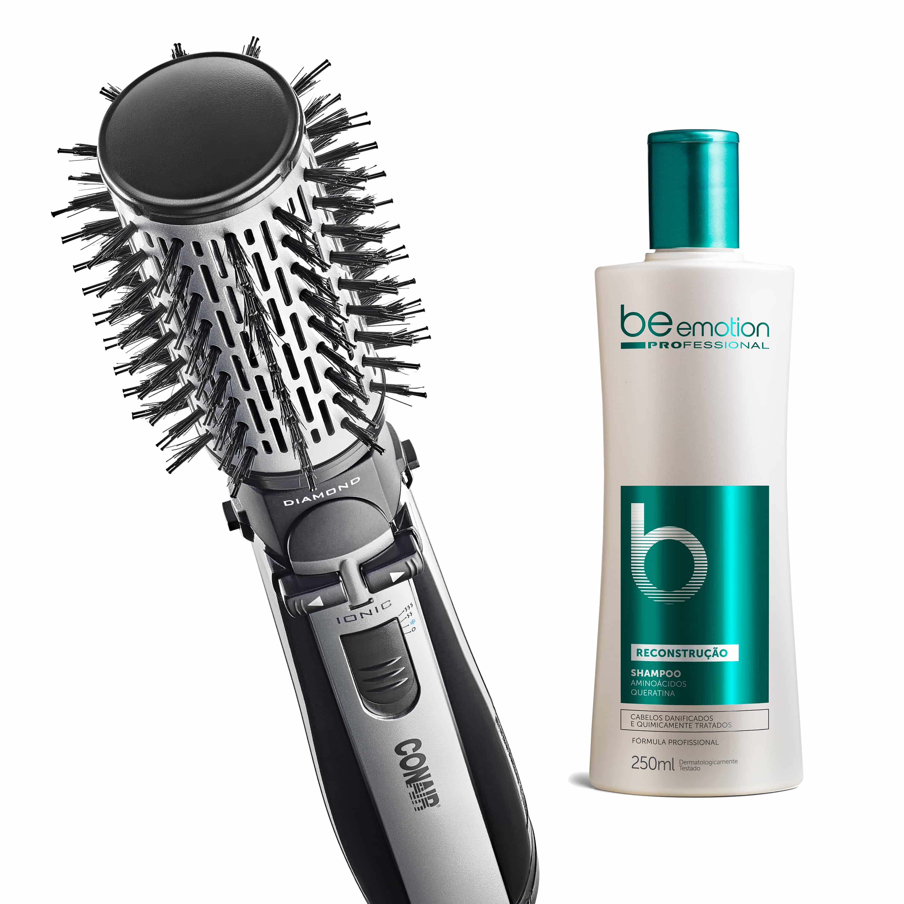 Escova Conair Rotating Diamond Brilliance Air Brush e Shampoo Be