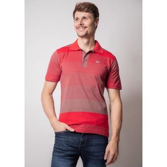 Camisa Polo Listrada Vermelho e Cinza | Pau a Pique