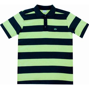 Camisa Polo Listrada Verde Limão e Azul Marinho | Pau a Pique