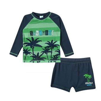 Conjunto Camiseta Manga Longa Com Shorts Praia Summer Vibes Lycra Kids Proteção Uv50+