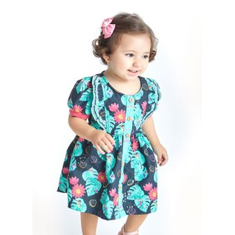Conjunto Infantil Vestido + Calcinha Estampa Inspira, Expira– Tam. 3 a 12 meses – Preto