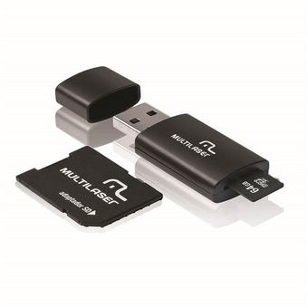 Adaptador 3 em 1 SD + Pen drive +Cartão De Memória Classe 10 64GB Preto Multilaser - MC115