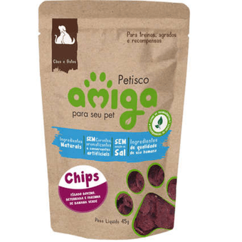 Petisco Amiga Chips Fígado Bovino, Beterraba e Farinha de Banana Verde para Cães e Gatos 45g