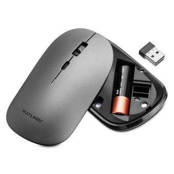 Mouse Sem Fio Slim Conexão Bluetooth e USB 1600dpi Ajustável 4 Botões Clique Silencioso Luz do Leitor Invisível c/ Pilha Inclusa Grafite - MO333