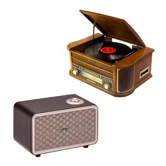 Combo Retrô - Vitrola Multifuncional ObaVintage Plus Obabox e Caixa de Som Bluetooth Speaker Presley Pulse – 27688K