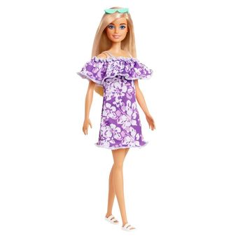 Boneca Articulada Mattel Barbie Malibu Aniversário De 50 Anos The Ocean Vestido Floral Com Babado