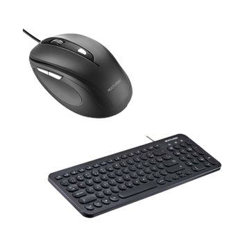 Combo Office - Mouse Com Fio Multilaser 1600dpi USB e Teclado Com Fio Compact Teclas Redondas Conexão USB - MO241K
