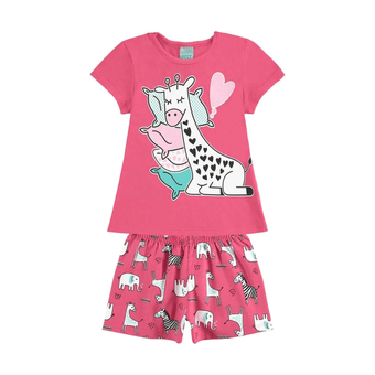 Pijama KYLY Blusa e Short Girafinha Corações Brilha no Escuro