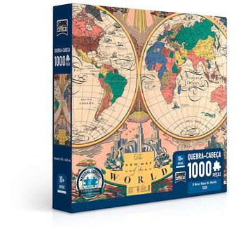 Quebra-Cabeça - 1000 Peças - O Novo Mapa do Mundo - Toyster