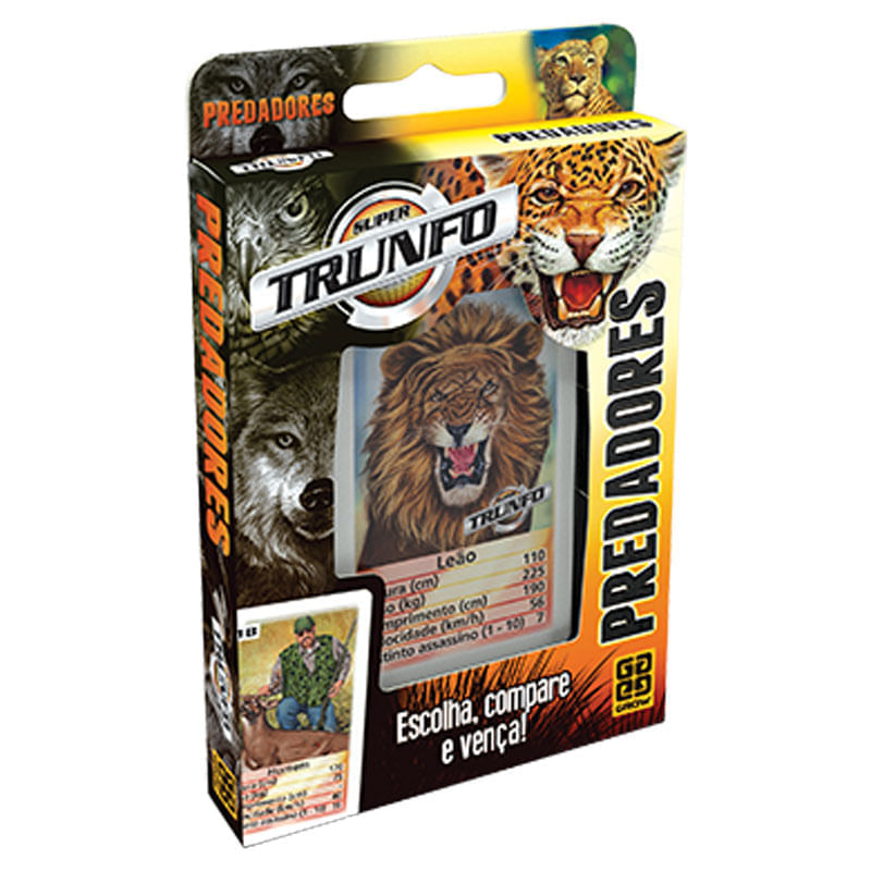 Jogo de Cartas e Baralho Predadores 32 cartas Grow Super Trunfo